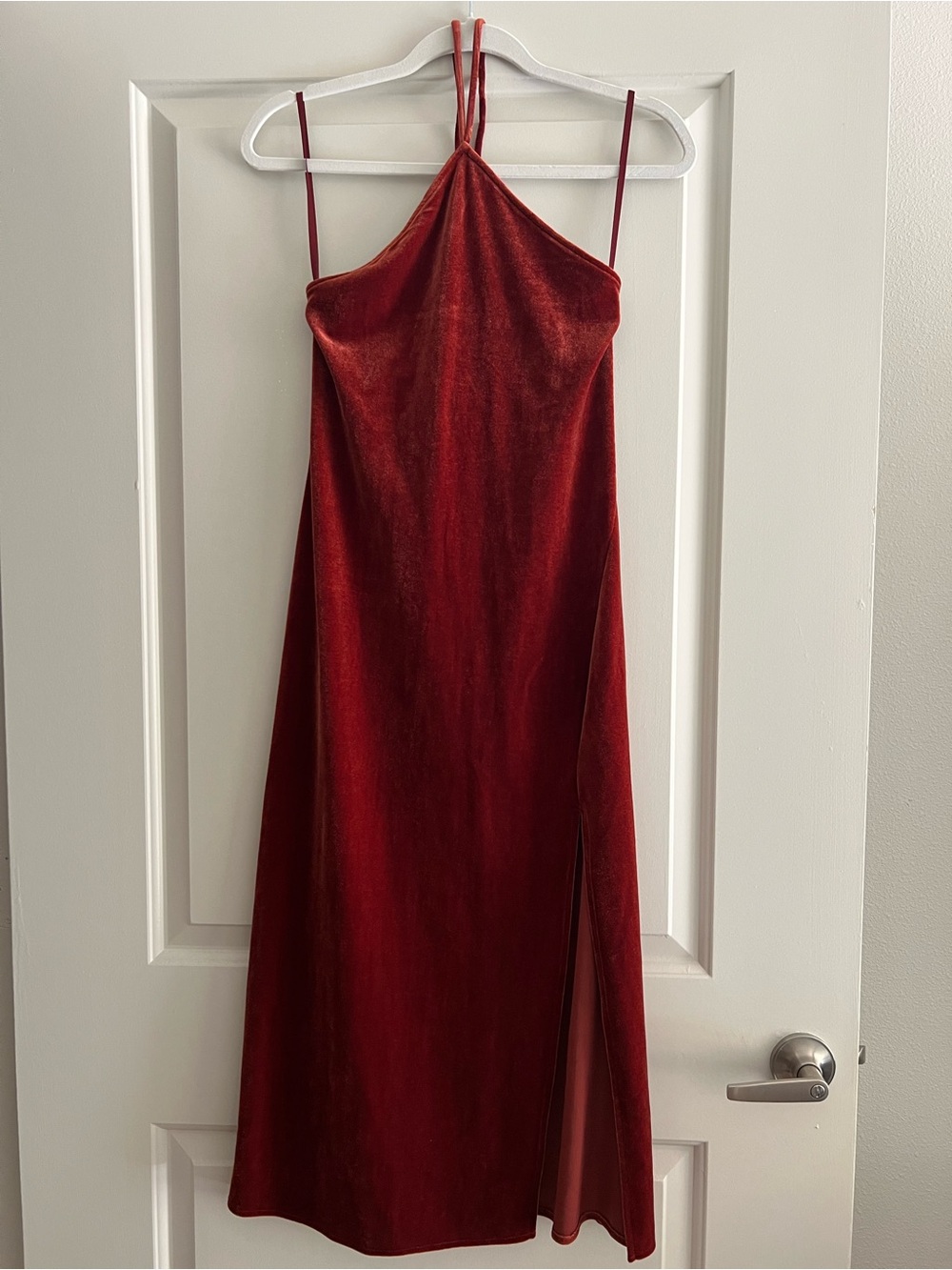 Women's Red Velvet Halter Midi Dress